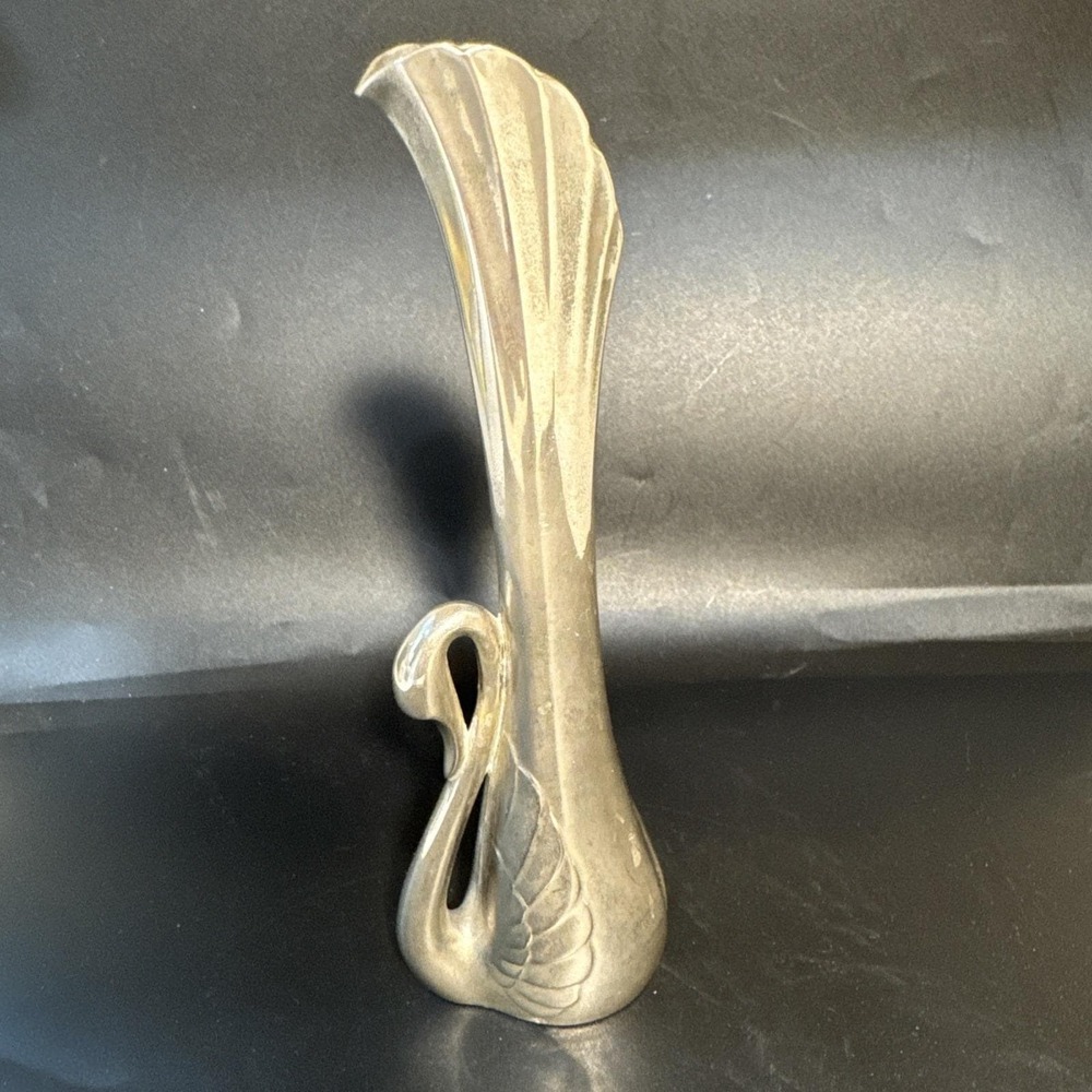 Vintage Silver‎ Plated Swan Bud Vase Art Deco Design Weighted Bottom 7" H